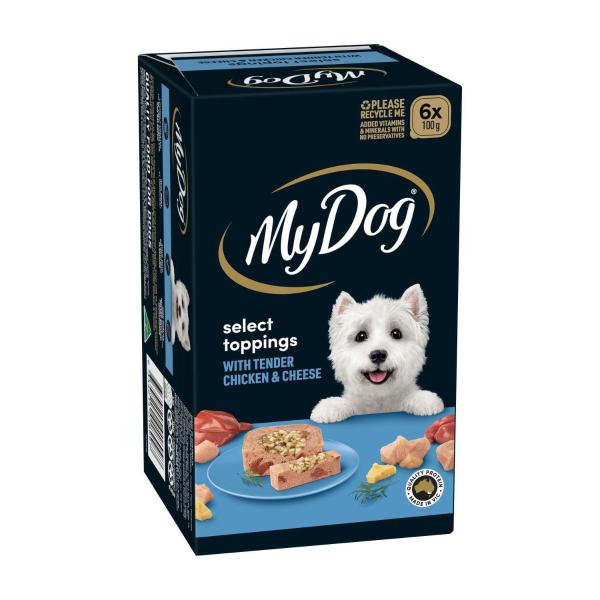 Adult Wet Dog Food Select Toppings With Tender Chicken & Cheese 6x100g Trays