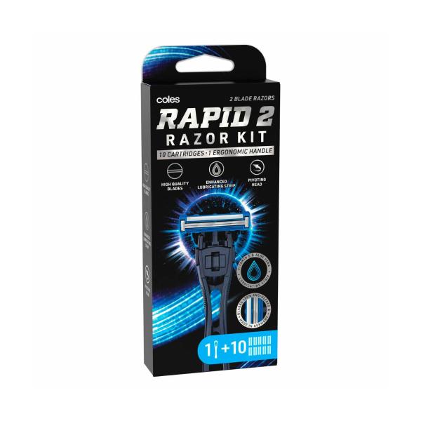Rapid 2 Razor Kit Handle + 10 Refill Blades 1 Pack