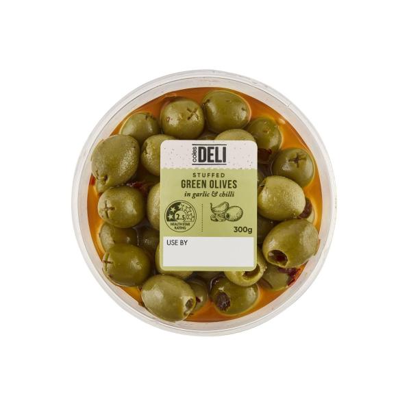 Stuffed Green Olives In Garlic & Chilli