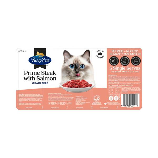 Grain Free Adult Chilled Fresh Cat Food Prime Steak Mince With Salmon 90g