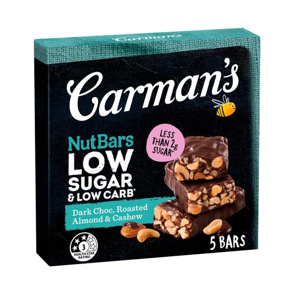 Low Sugar Low Carb Nut Bars Dark Choc Roasted Almond & Cashew