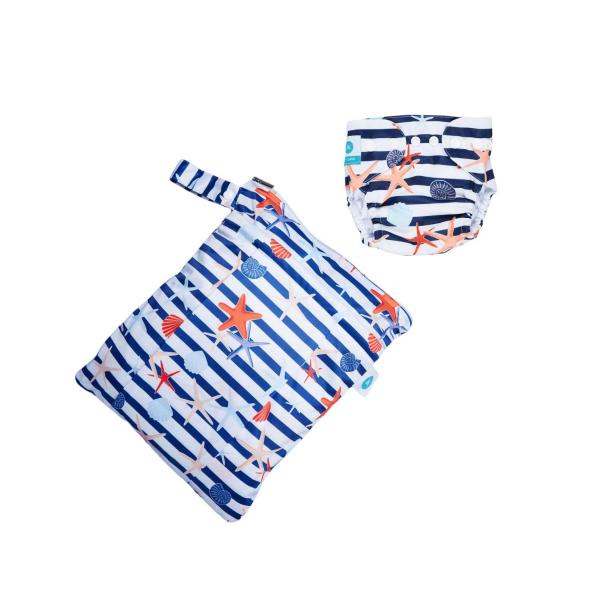Premium Double Pocket Wetbag And Medium Reusable Swim Nappy Rock Pool