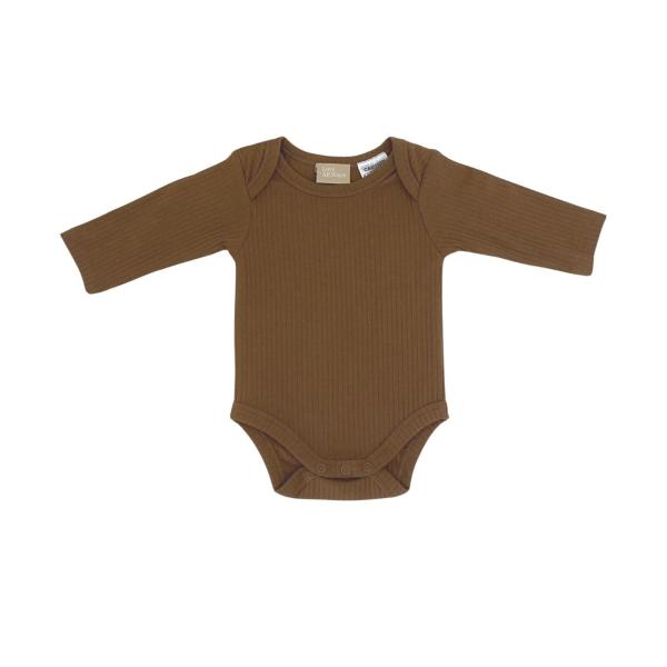 Long Sleeve Ribbed Romper - Warm Caramel - 0-3 Months