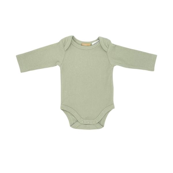 Long Sleeve Ribbed Romper - Soft Sage - 3-6 Months