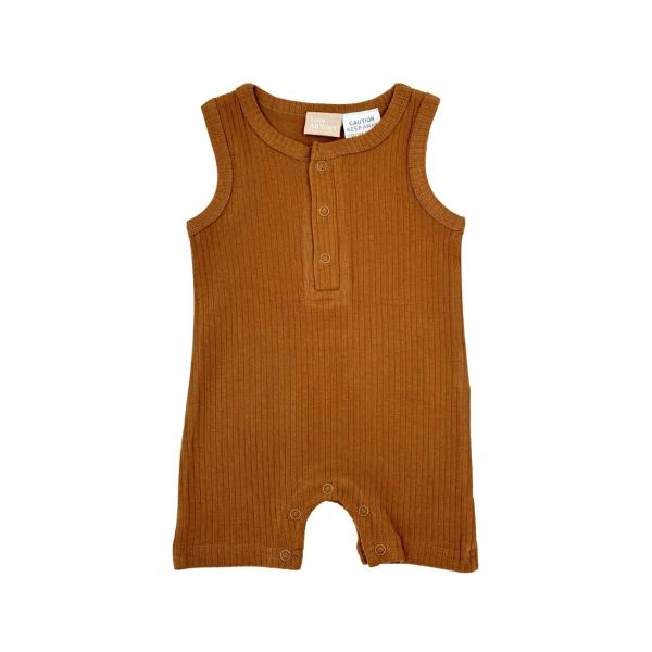 Sleeveless Ribbed Onesie - Iced Latte - 0-3 Months