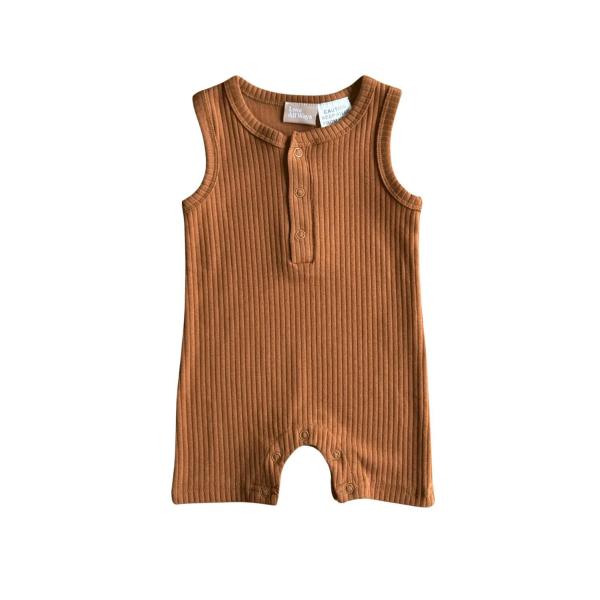 Sleeveless Ribbed Onesie - Iced Latte - 3-6 Months