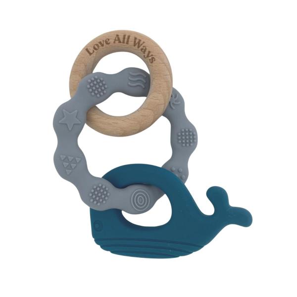 3 Piece Silicone & Beechwood Teether Dove Grey