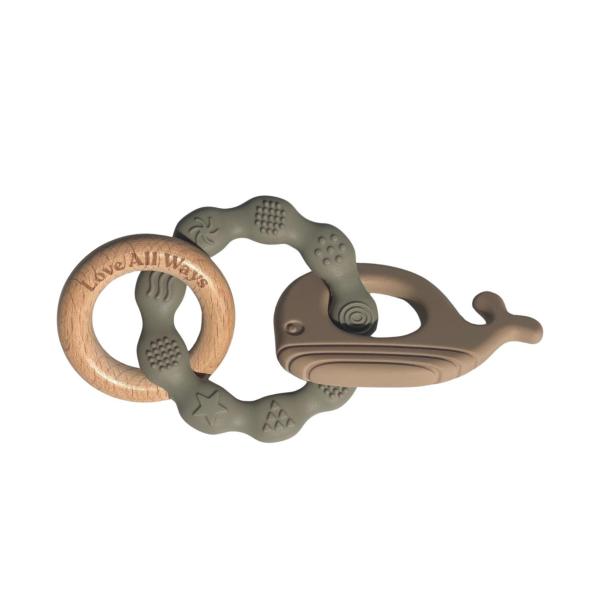 3 Piece Silicone & Beechwood Teether - Sage