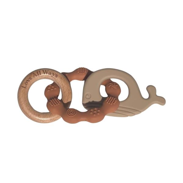 3 Piece Silicone & Beechwood Teether Caramel