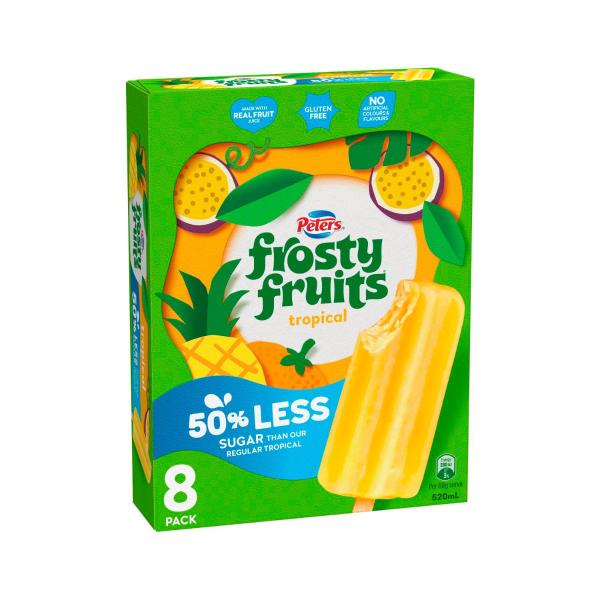 Frosty Fruits Tropical 50% Less Sugar Ice Sticks 8 Pack
