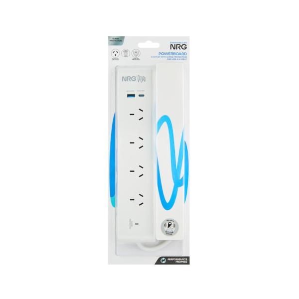Powerboard 4 Outlet With Surge Protection And Usb-a & Usb-c