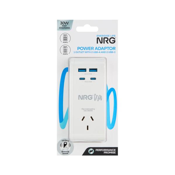 Power Adaptor 1 Outlet With 2 Usb-a And 2 Usb-c