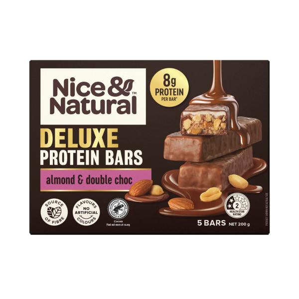 Deluxe Protein Bars Almond & Double Choc Multipack Snacks 5 Pack