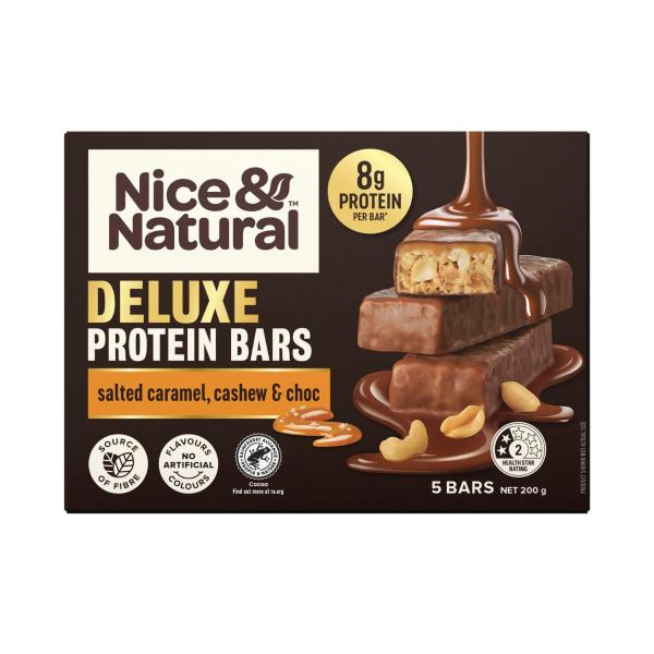 Deluxe Protein Bars Caramel & Milk Choc Multipack Snacks 5 Pack