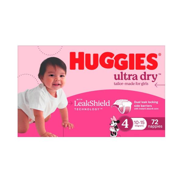 Ultra Dry Nappies Girls Size 4 (10-15kg)