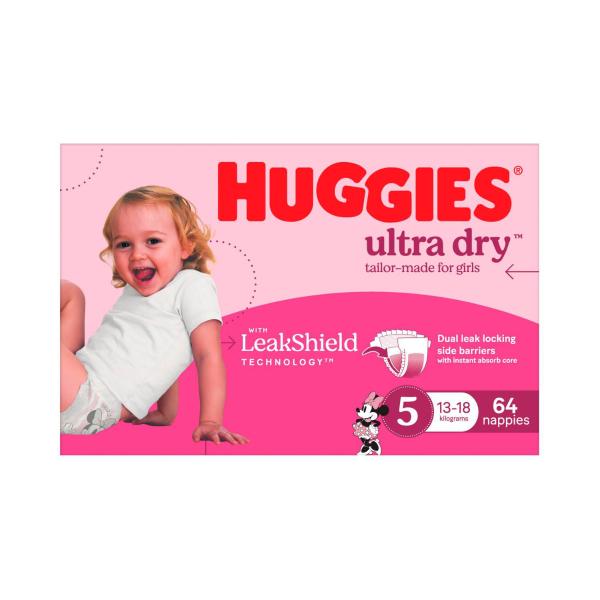 Ultra Dry Nappies Girls Size 5 (13-18kg)