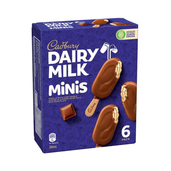 Dairy Milk Vanilla With Choc Swirls Mini Sticks 6 Pack