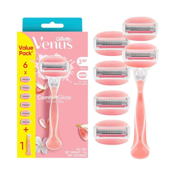 Venus Comfort Glide White Tea Razor Kit With 6 Blades 1 Pack