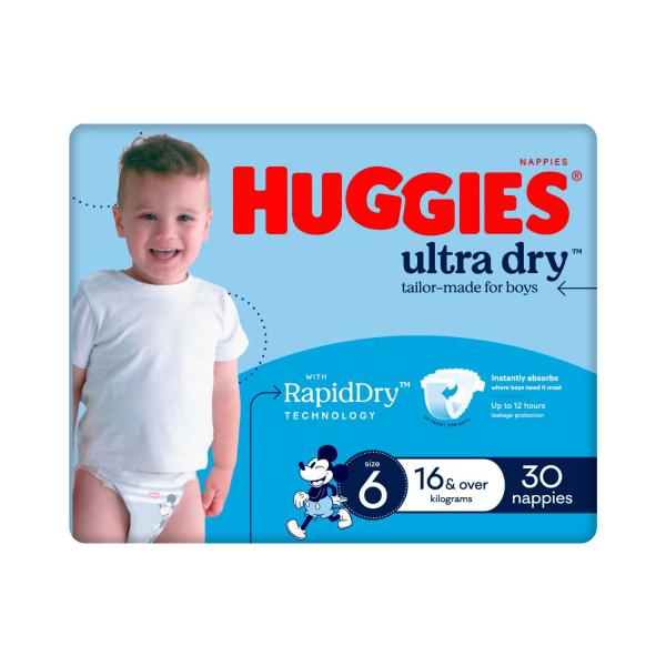 Ultra Dry Nappies Boys Size 6 (16kg+)