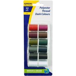 Korbond Polyester Thread Dark Colours 14m 12 pack