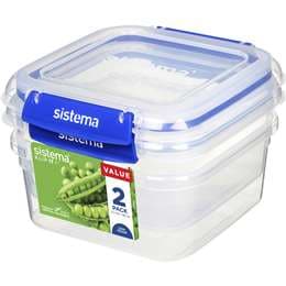 Sistema Klip It Plus Square Lunch Food Container 1.15L x 2 pack