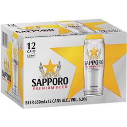 Sapporo Premium Lager Beer Cans 650mL x 12 pack