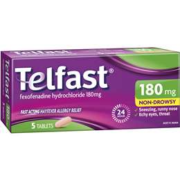 Telfast Hayfever Allergy Relief 180mg Antihistamine Tablets 5 pack