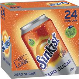 Sunkist Zero Sugar Orange Soft Drink Cans 375mL x 24 pack