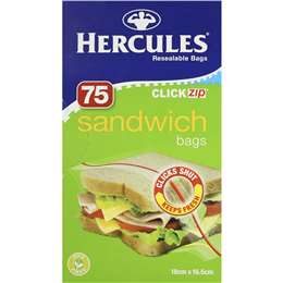 Hercules Click Zip Resealable Sandwich Bags 75 pack