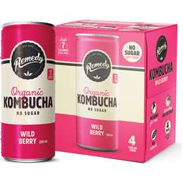Remedy Wild Berry Kombucha 250mL x 4 pack