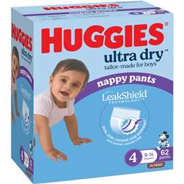 Huggies Ultra Dry Nappy Pants Boys Size 4 (9-14kg) 62 pack