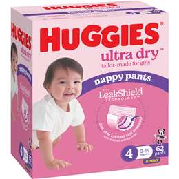 Huggies Ultra Dry Nappy Pants Girls Size 4 (9-14kg) 62 pack