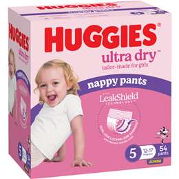Huggies Ultra Dry Nappy Pants Girls Size 5 (12-17kg) 54 pack