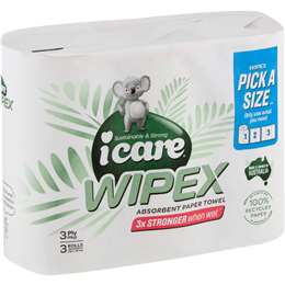 icare Wipex Absorbent Recycled Pick A Size Paper Towel 3 x 100 pack