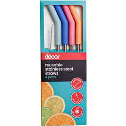 Decor Reusable Stainless Steel Straws 4 pack
