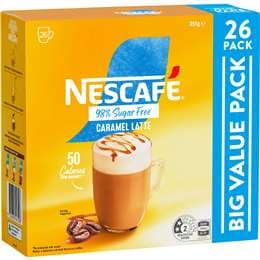 Nescafe 98% Sugar Free Caramel Latte Coffee Sachets 26 pack