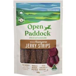 Open Paddock Wild Kangaroo Jerky Strips Dog Treats 100g