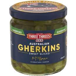 Three Threes Australian Gherkins Sweet Sliced 400g