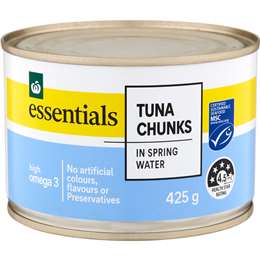 Woolworths Essentials Tuna Chunks In Spring Water 425g