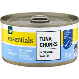 Woolworths Essentials Tuna Chunks In Spring Water 185g