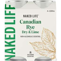 Naked Life Non Alcoholic Canadian Rye Spirit Dry & Lime 250mL x 4 pack