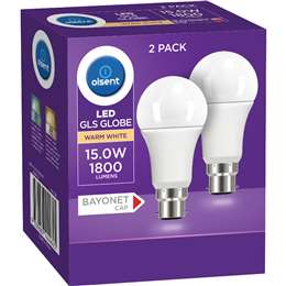 Olsent LED GLS BC 15.0W 1800Lm Warm White 2 pack