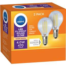 Olsent LED Filament Round Globe 4.0W 470Lm Warm White 2 pack