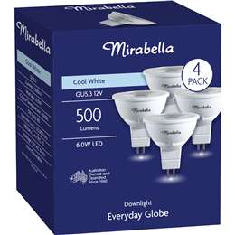 Mirabella LED GU5.3 6W 500Lm Cool White Light Globe 4 pack