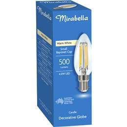 Mirabella LED Candle Filament SBC 4.0W 500lm Warm White each