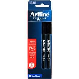 Artline 200 Fineline Pen Black 0.4Mm 2 pack