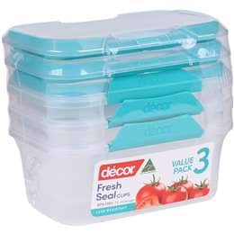 Decor Fresh Seal Clips Container Set Oblong 1L x 3 pack