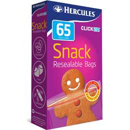 Hercules Click Zip Resealable Snack Size Sandwich Bags 65 pack