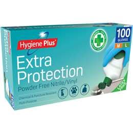 Hygiene Plus Extra Protection Powder Free Nitrile/Vinyl Gloves Med/Large 100 pack