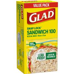 Glad Snaplock Reseal Sandwich Bags 100 pack